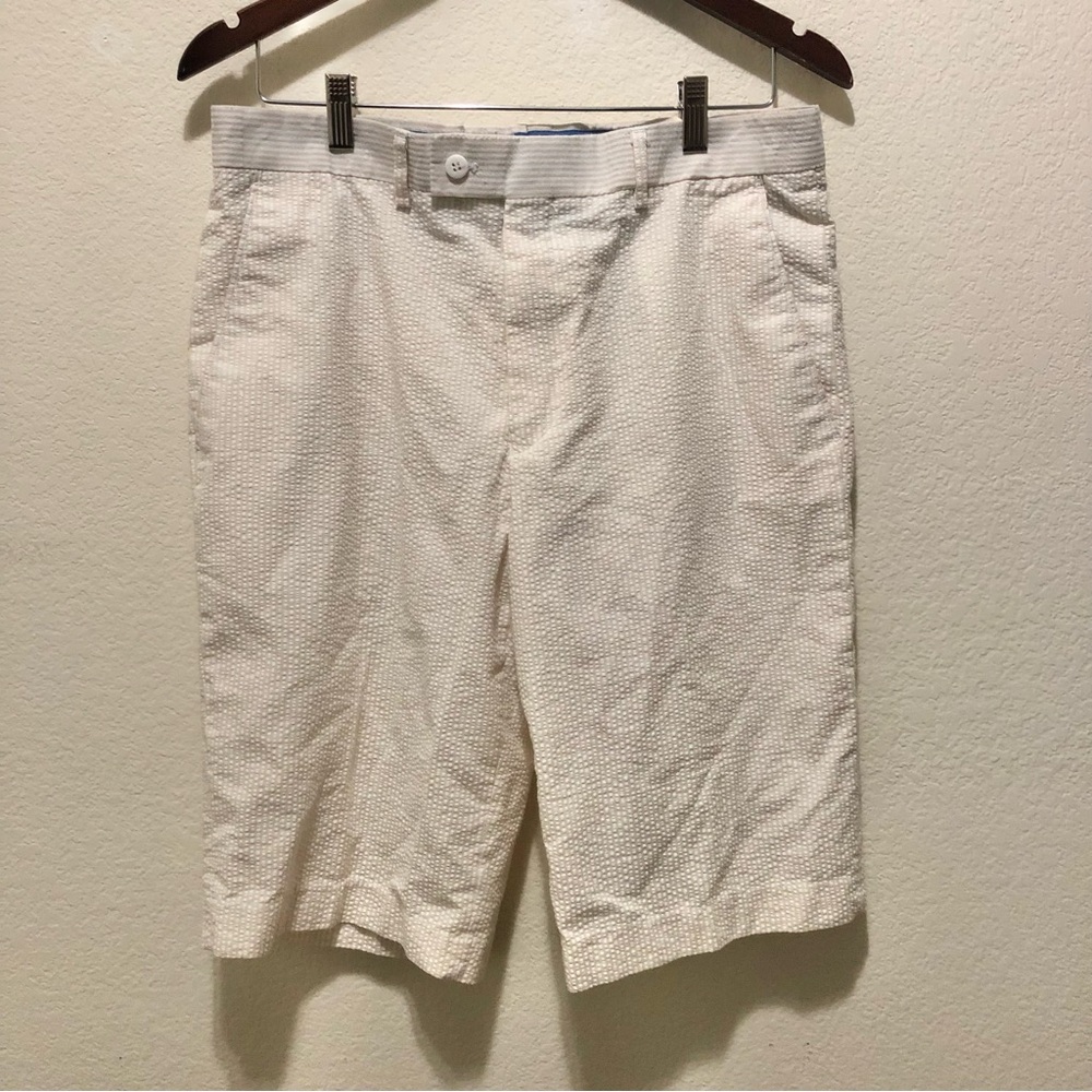 Linea Uomo Men Casual Shorts Size 32 White Yellow Stripes Pockets